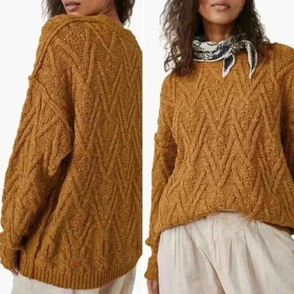 NWT Free People Isla Cable Stitch Tunic Sweater in Spice Cake Brown Size Small - Picture 1 of 5